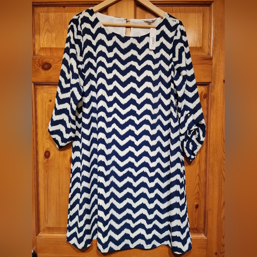 Charming Charlie Blue Chevron, Size L, NWT